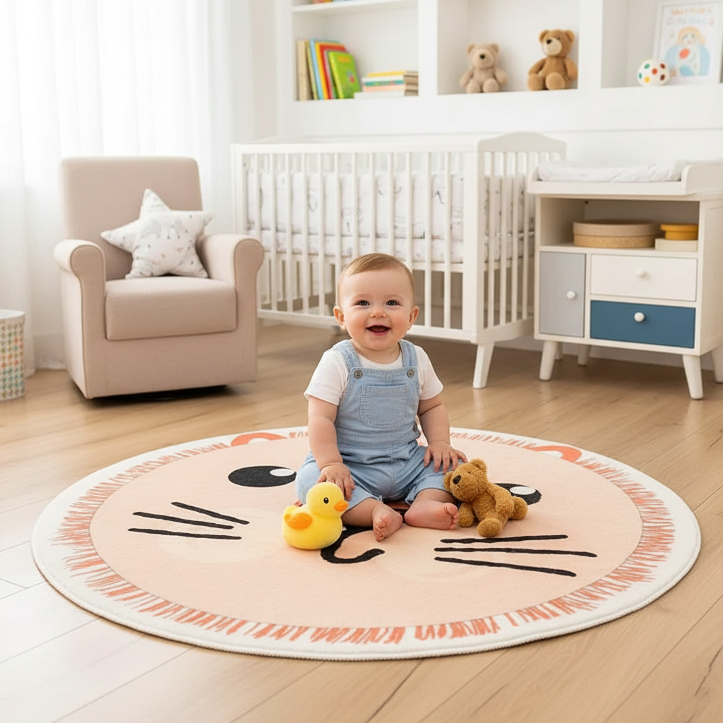 Tapis rond chaton bébé pour une chambre douce et ludique