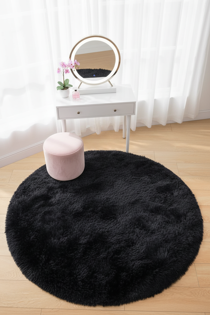 Tapis rond noir dressing moderne