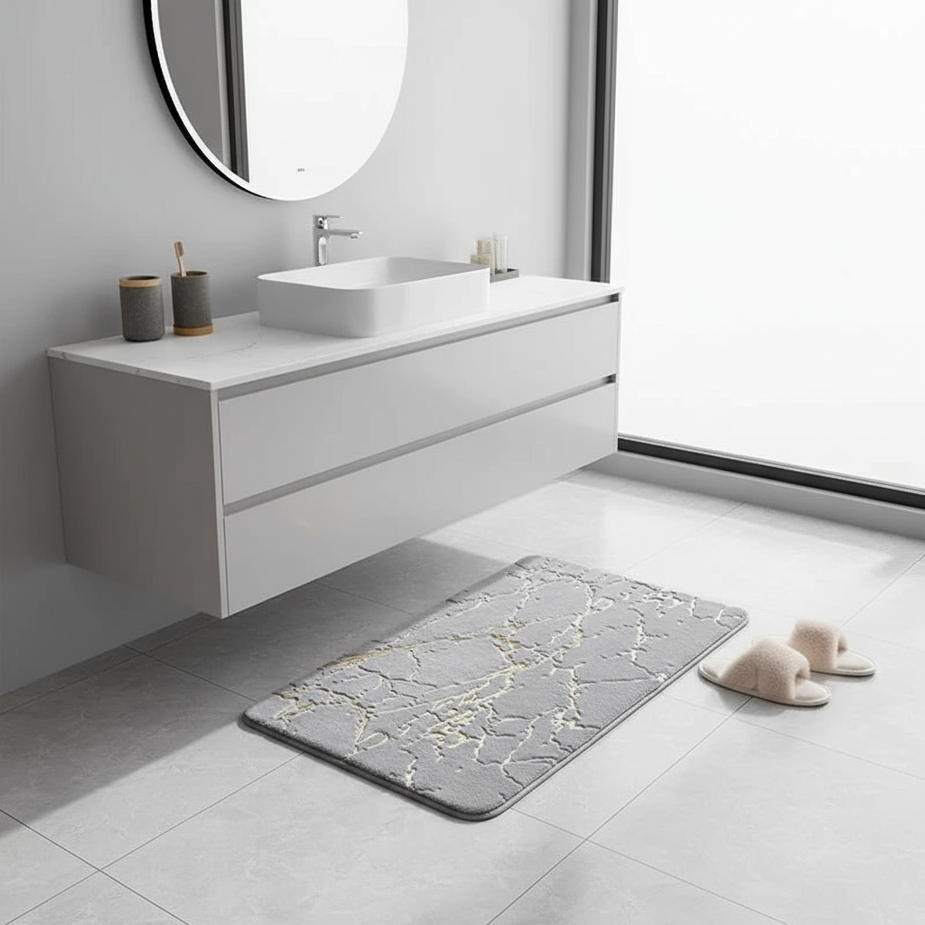 Tapis salle de bain antidérapant gris en soie douce