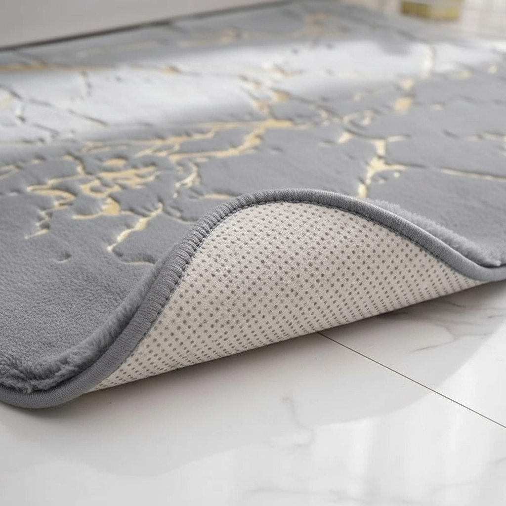 Tapis salle de bain antidérapant gris en soie douce