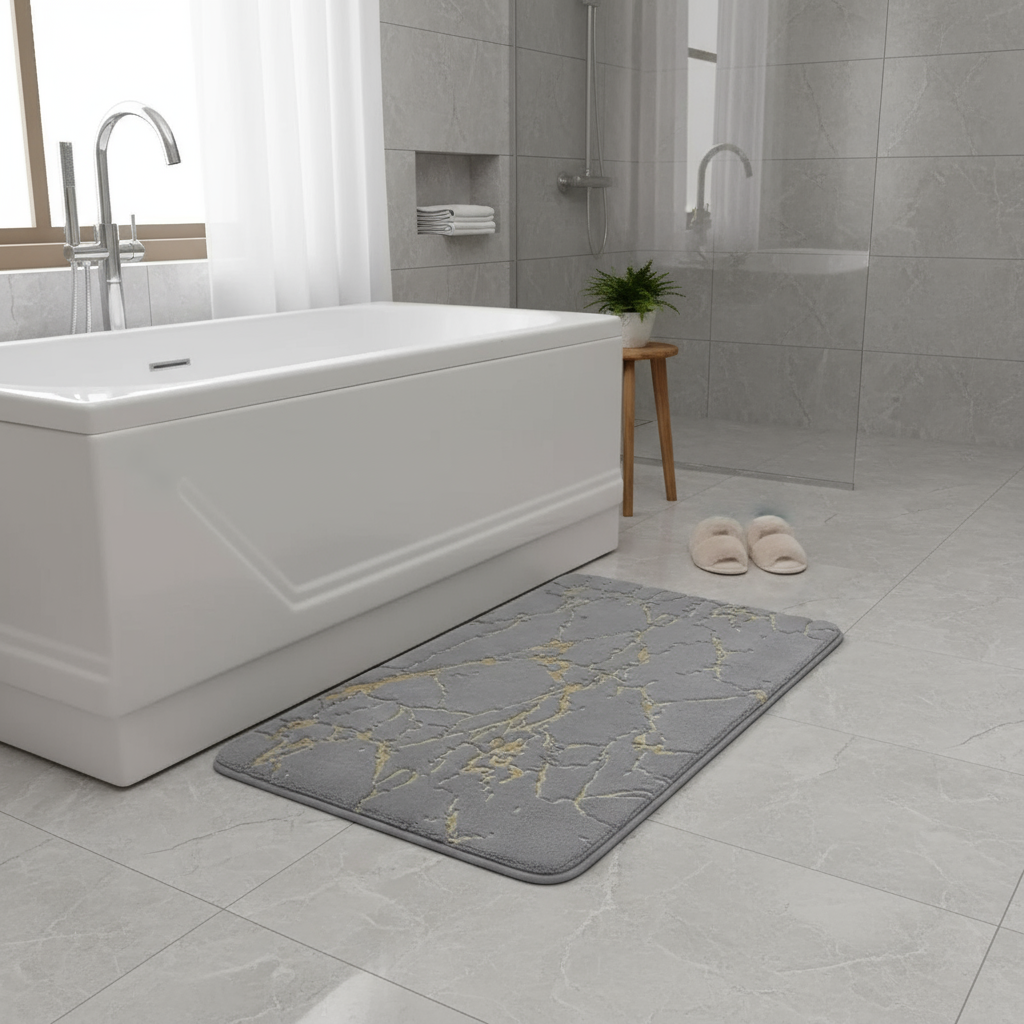 Tapis salle de bain antidérapant gris en soie douce
