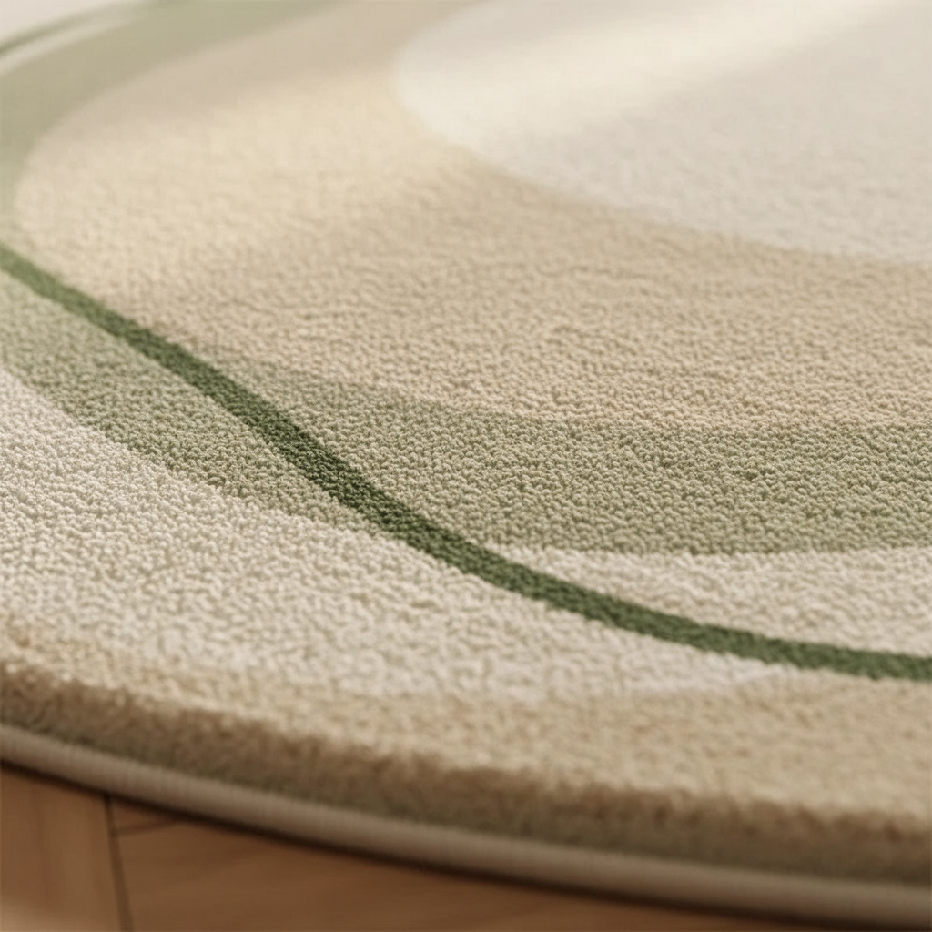 Tapis salon beige contour vert pour une décoration moderne et élégante