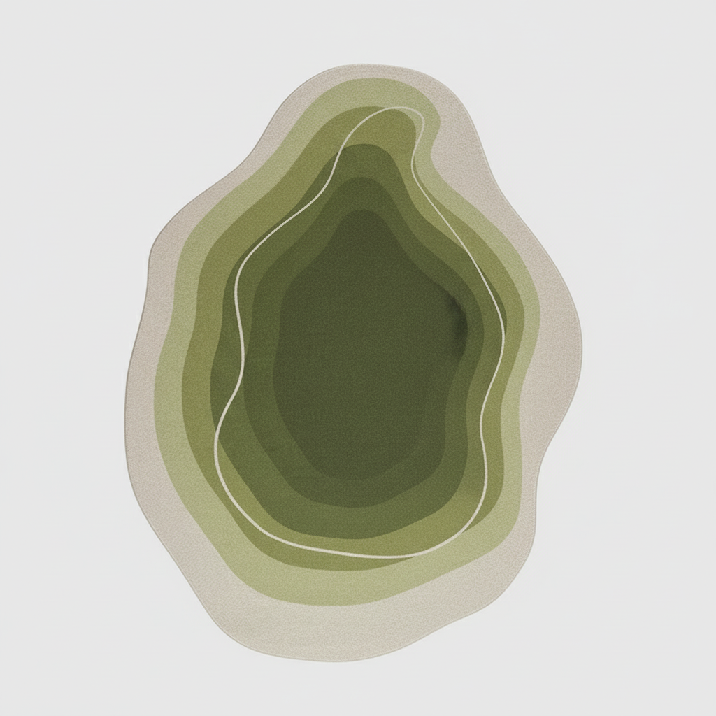 Tapis salon contour beige vert en forme irrégulière