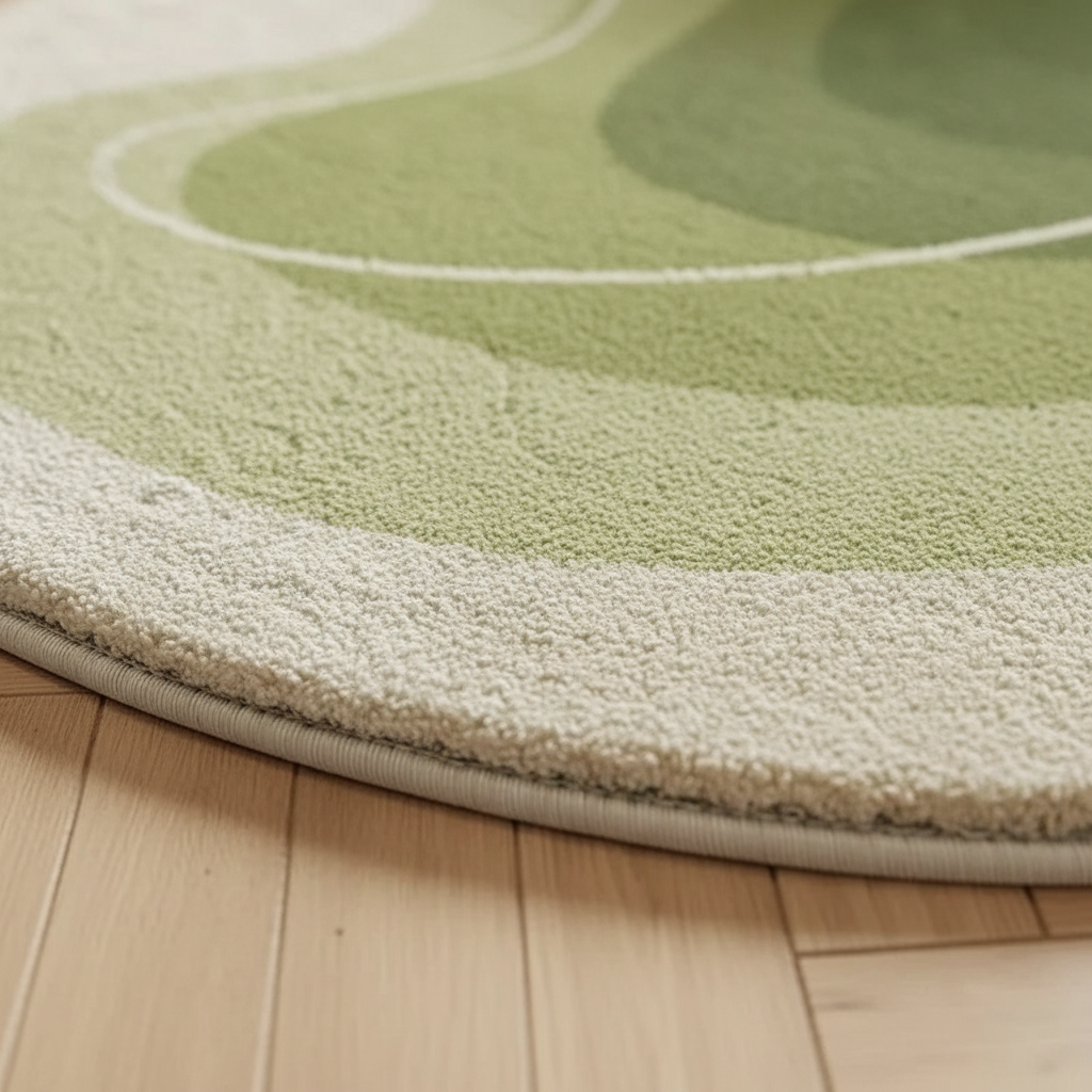 Tapis salon contour beige vert en forme irrégulière