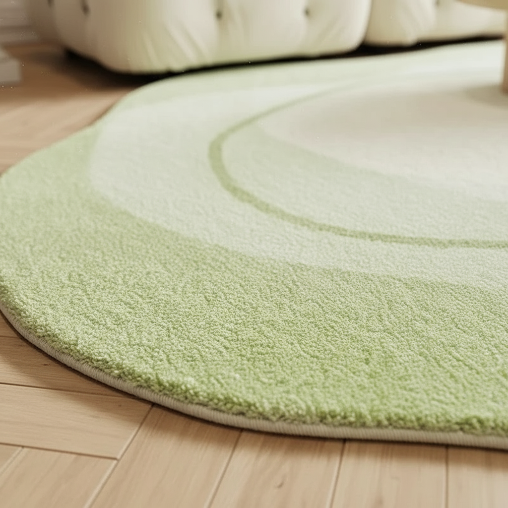 Tapis salon vert citron en forme irrégulière