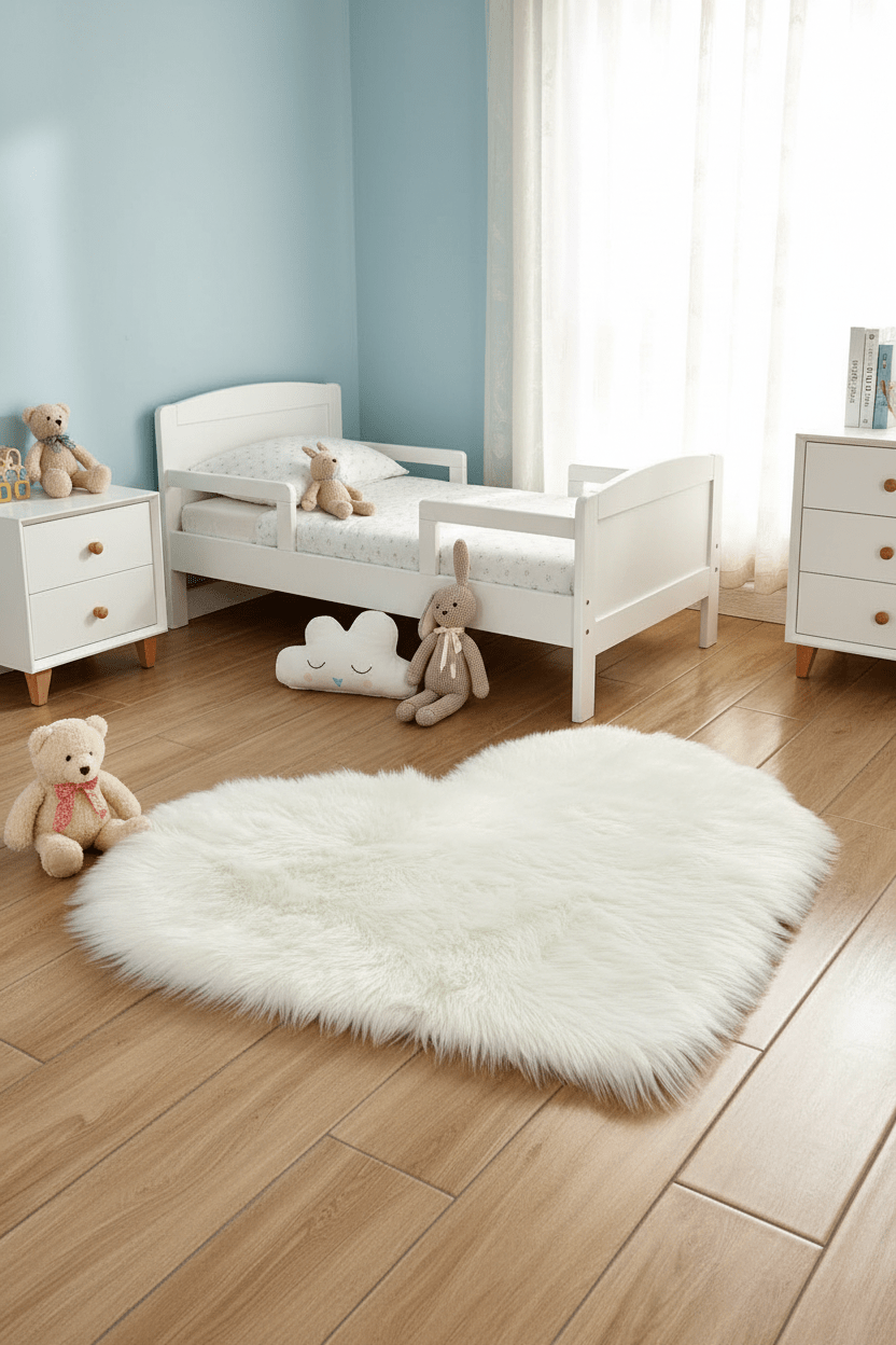 Tapis Shaggy en forme de cœur Blanc