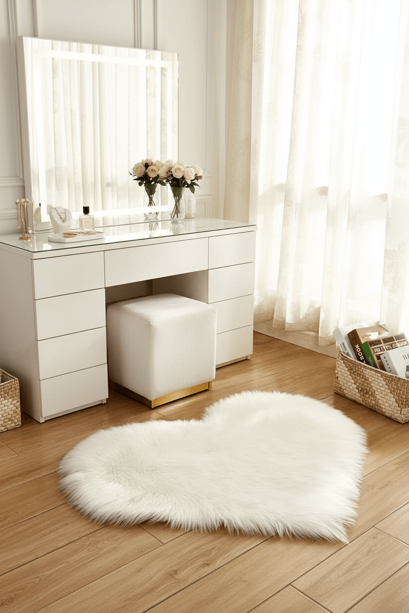 Tapis Shaggy en forme de cœur Blanc