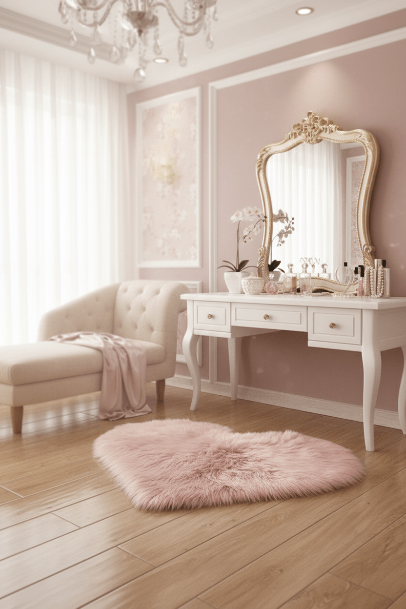 Tapis Shaggy en forme de cœur Rose
