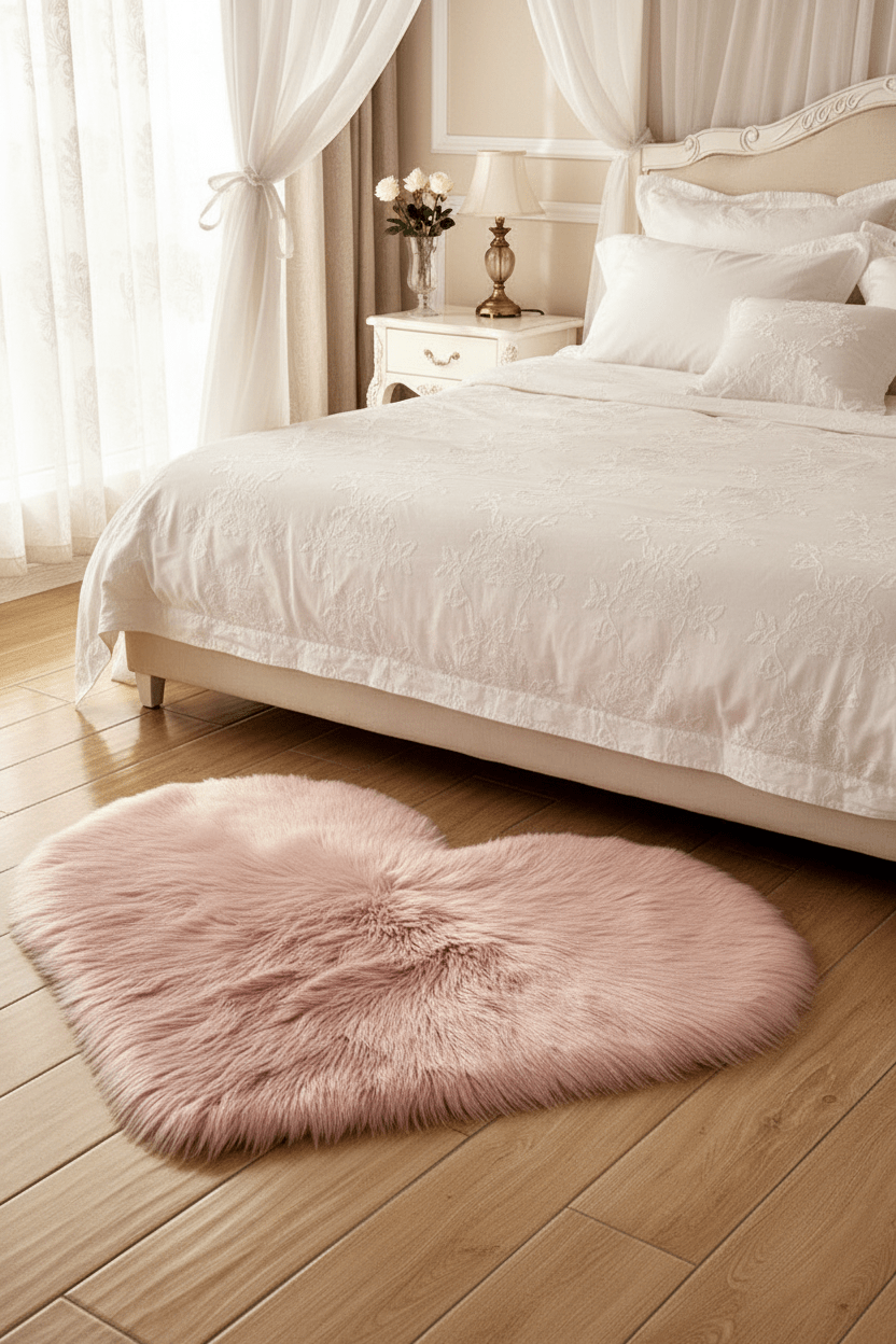 Tapis Shaggy en forme de cœur Rose
