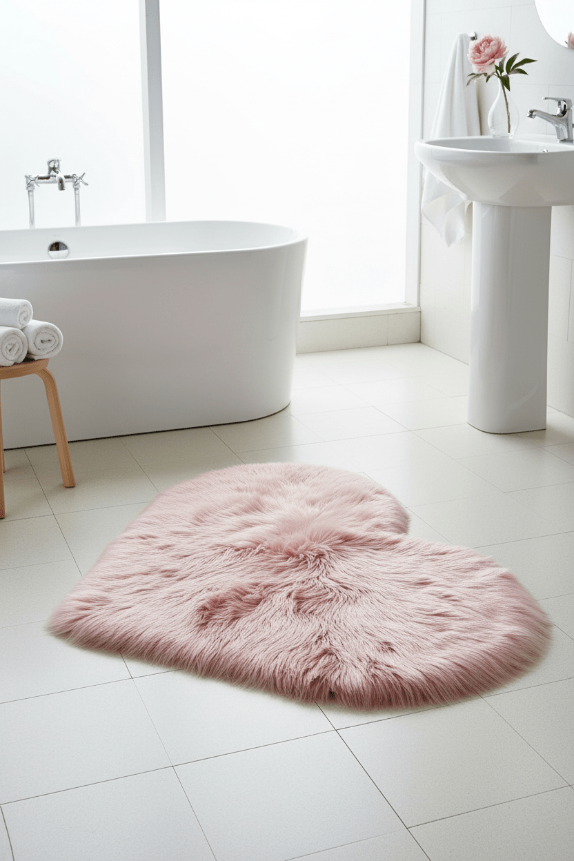 Tapis Shaggy en forme de cœur Rose