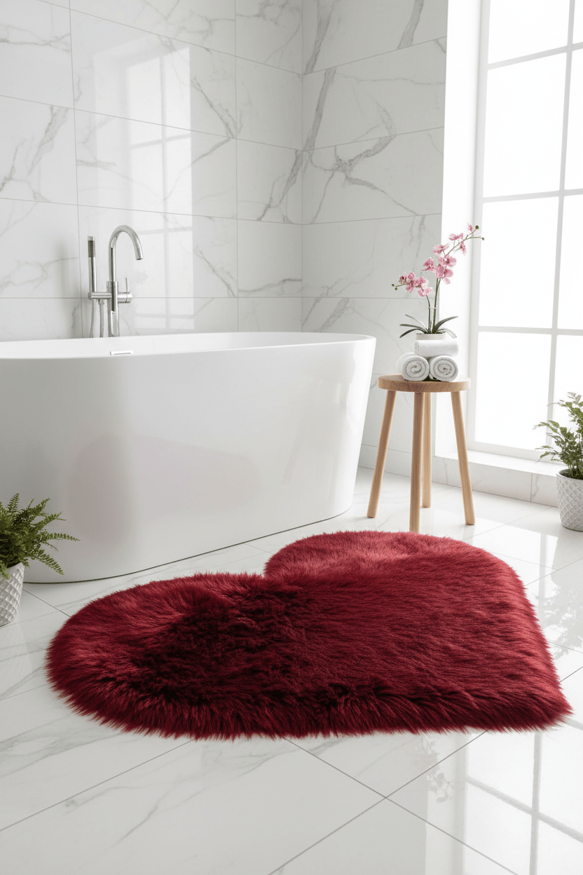 Tapis Shaggy en forme de cœur Rouge