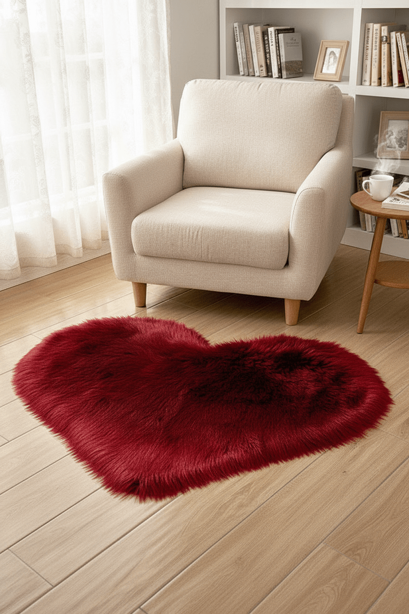 Tapis Shaggy en forme de cœur Rouge