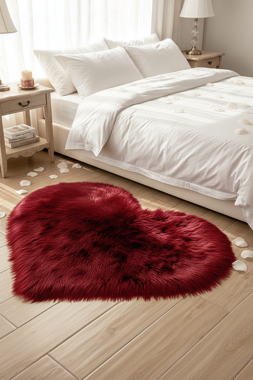 Tapis Shaggy en forme de cœur Rouge