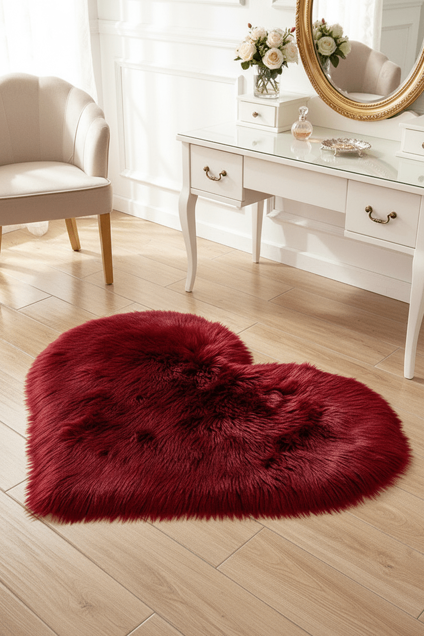 Tapis Shaggy en forme de cœur Rouge