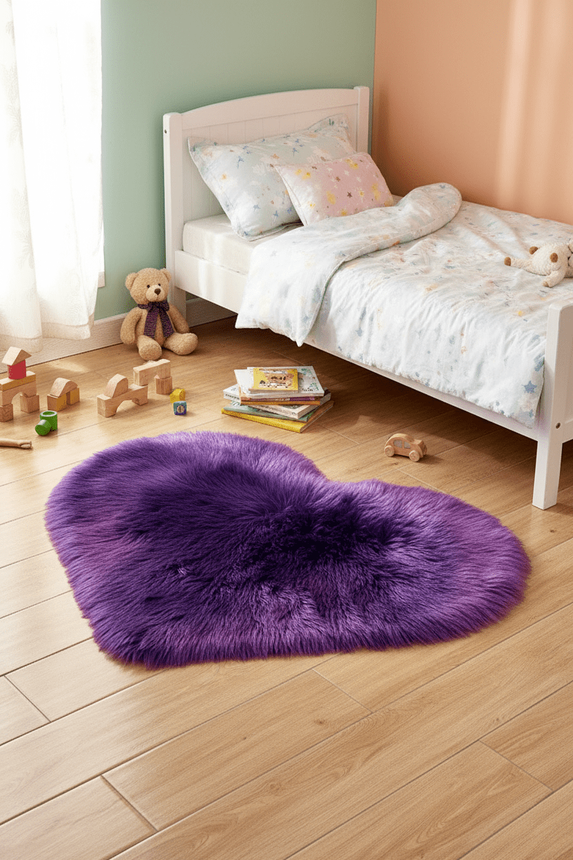 Tapis Shaggy en forme de cœur violet