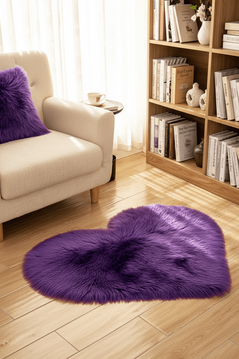 Tapis Shaggy en forme de cœur violet