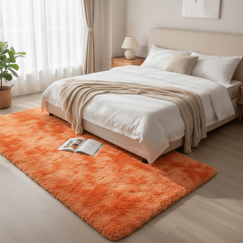 Tapis Shaggy Orange Moelleux pour un Intérieur Douillet
