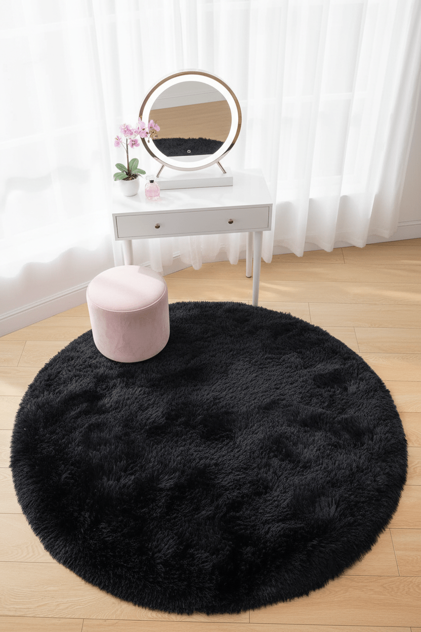 Tapis shaggy rond moelleux Noir