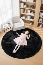 Tapis shaggy rond moelleux Noir