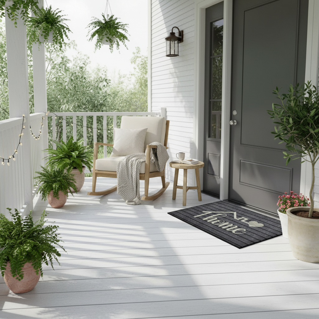 Tapis sur véranda avec fauteuils