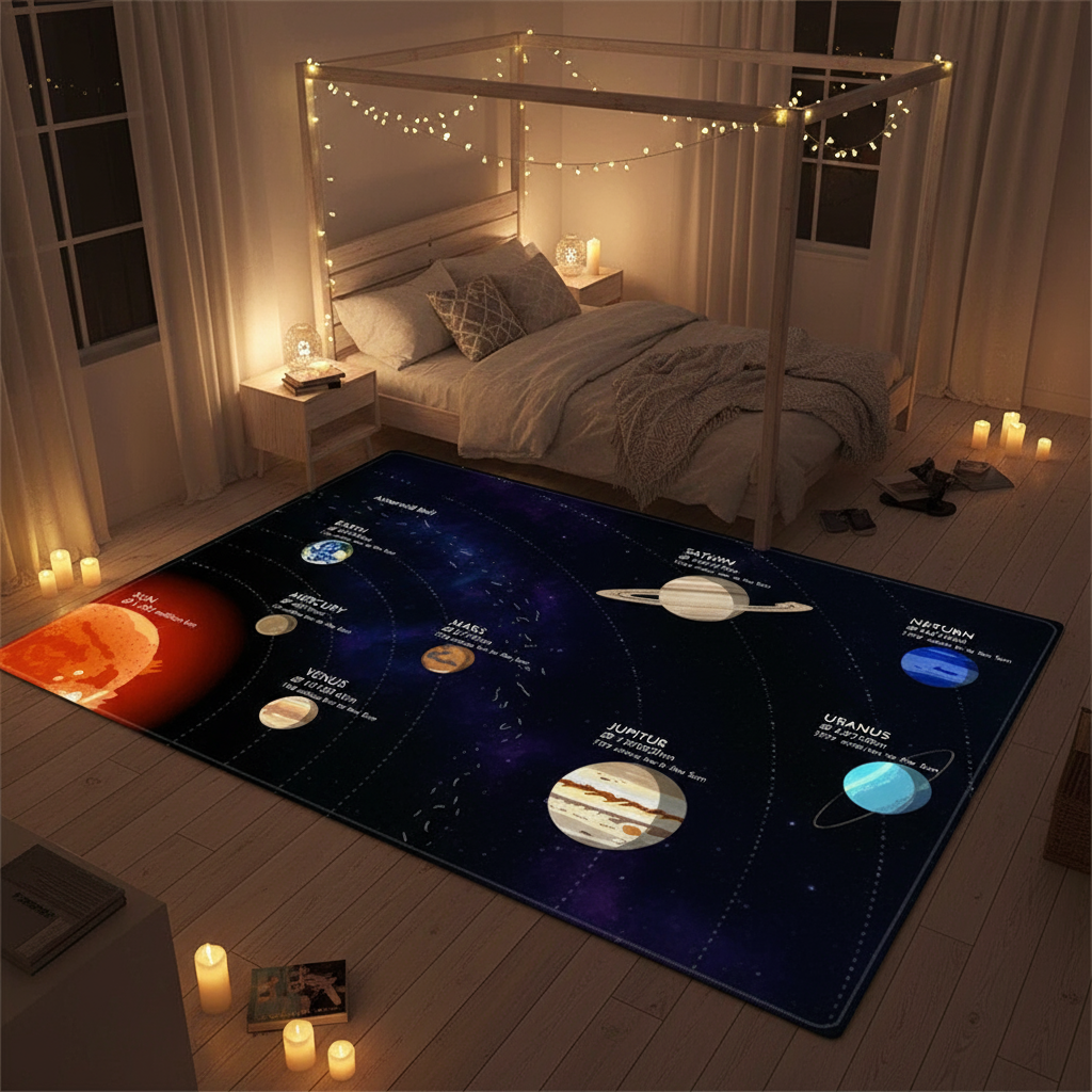 Tapis système solaire enfant - Éducatif et ludique pour chambre d'enfant