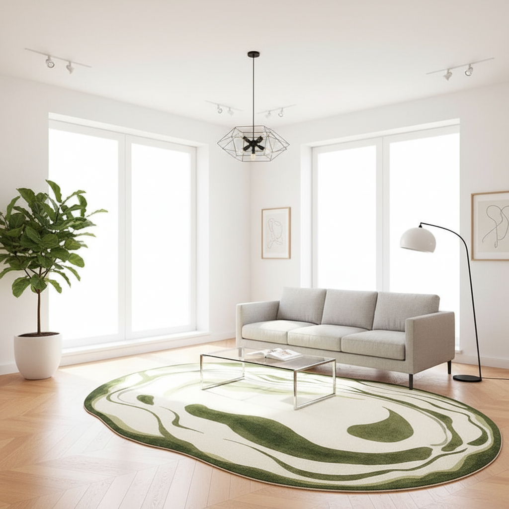 Tapis vert décor moderne lumineux