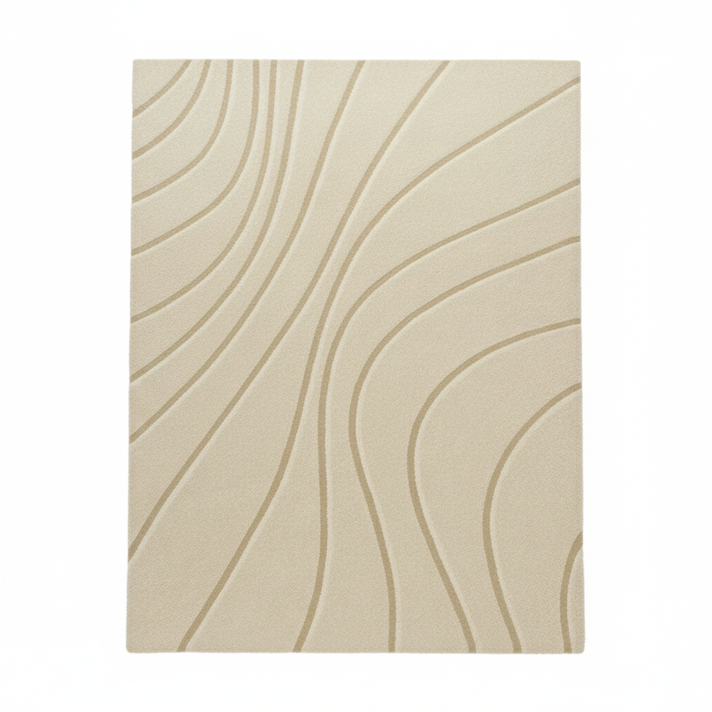 Tapis Wabi-sabi beige à motif de vagues ondulantes