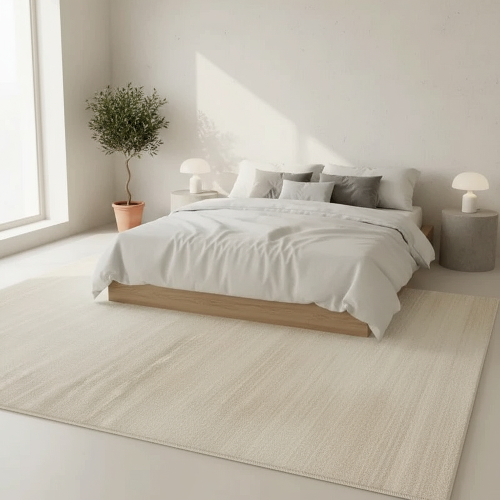 Tapis Wabi-sabi beige au toucher soyeux pour un intérieur élégant