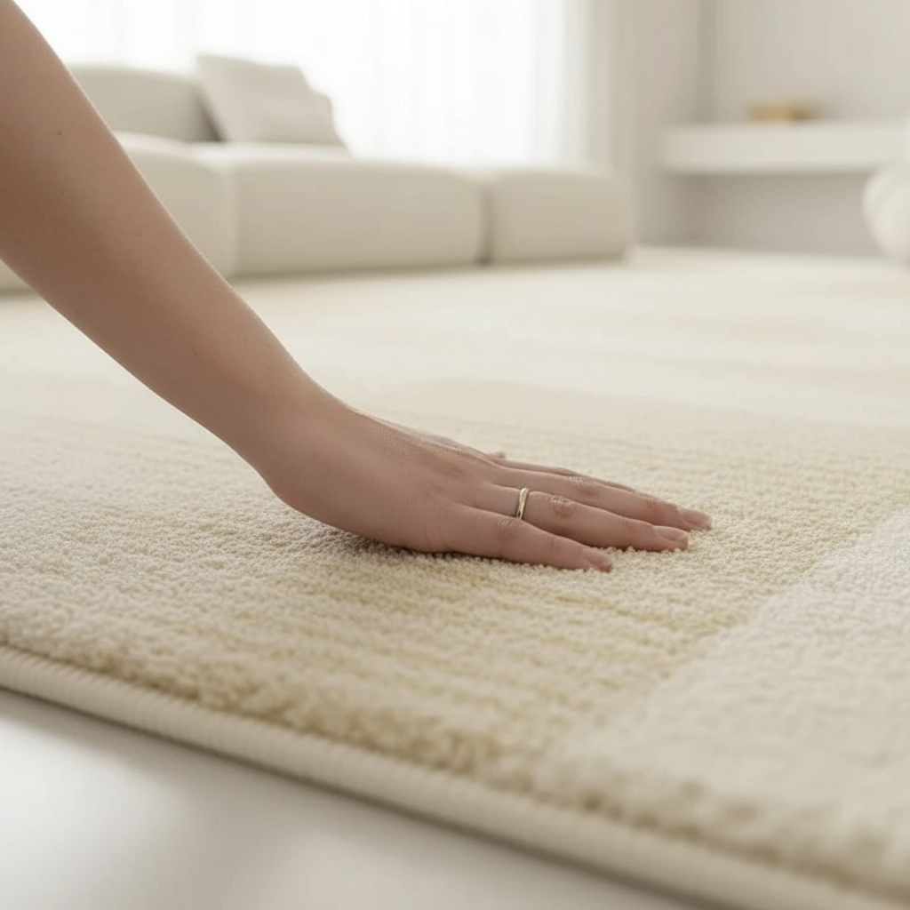 Tapis wabi-sabi beige damier pour une décoration élégante
