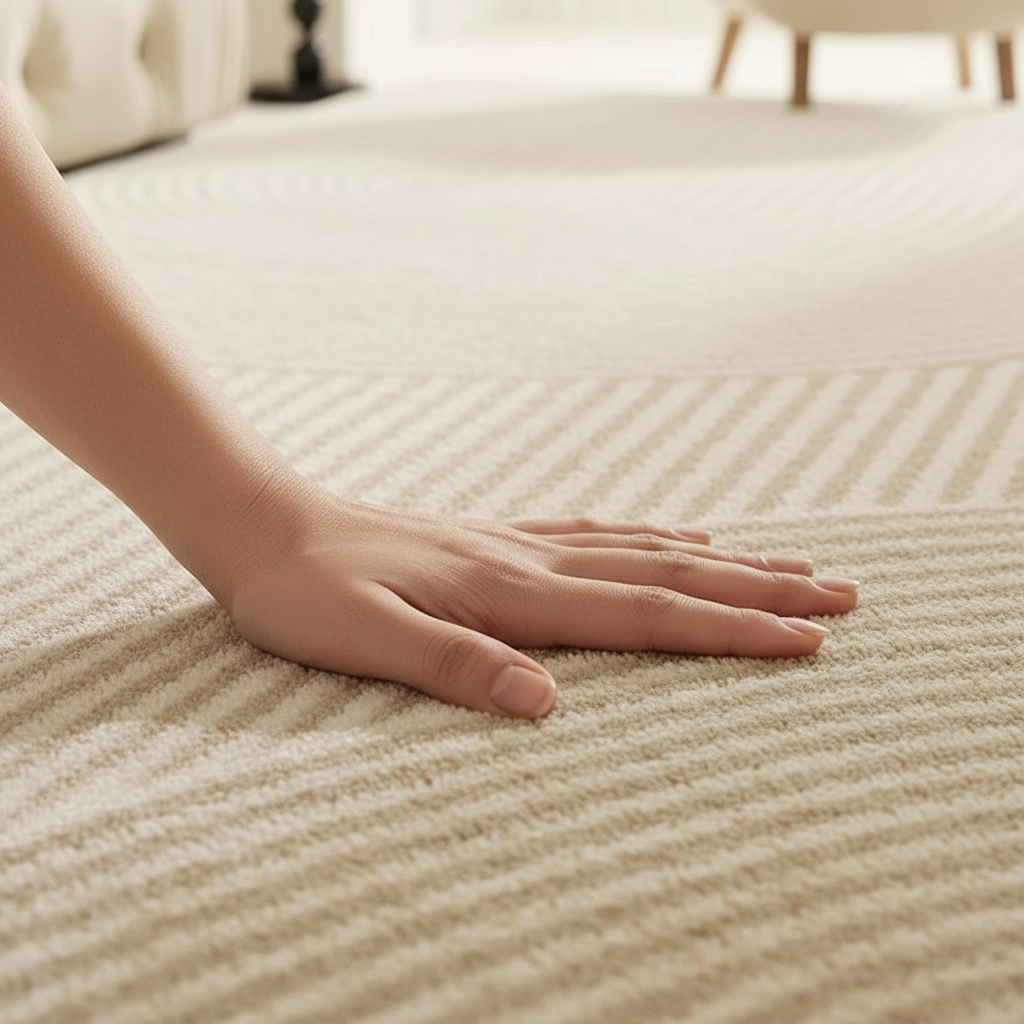 Tapis Wabi-sabi beige élégant pour une décoration intérieure chic avec rayures élégantes