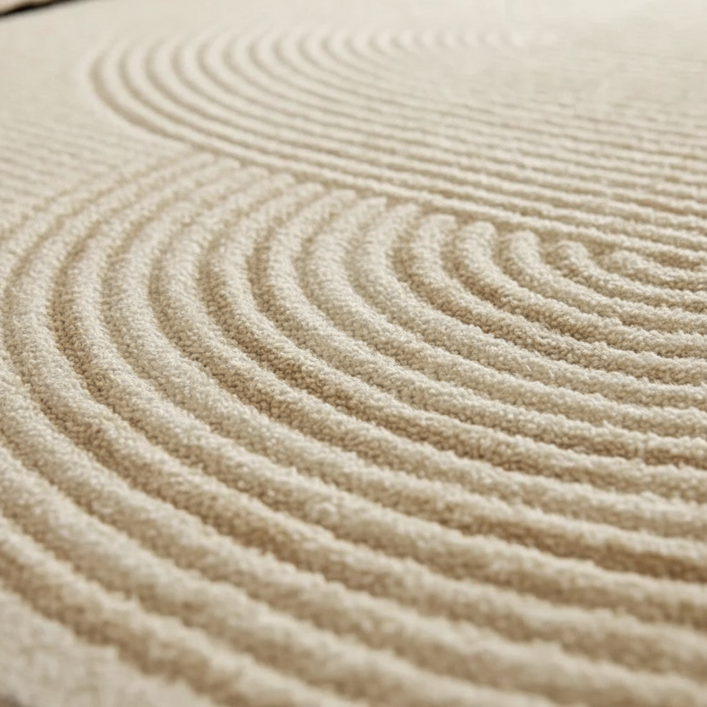 Tapis Wabi-sabi beige rayé au style unique et authentique