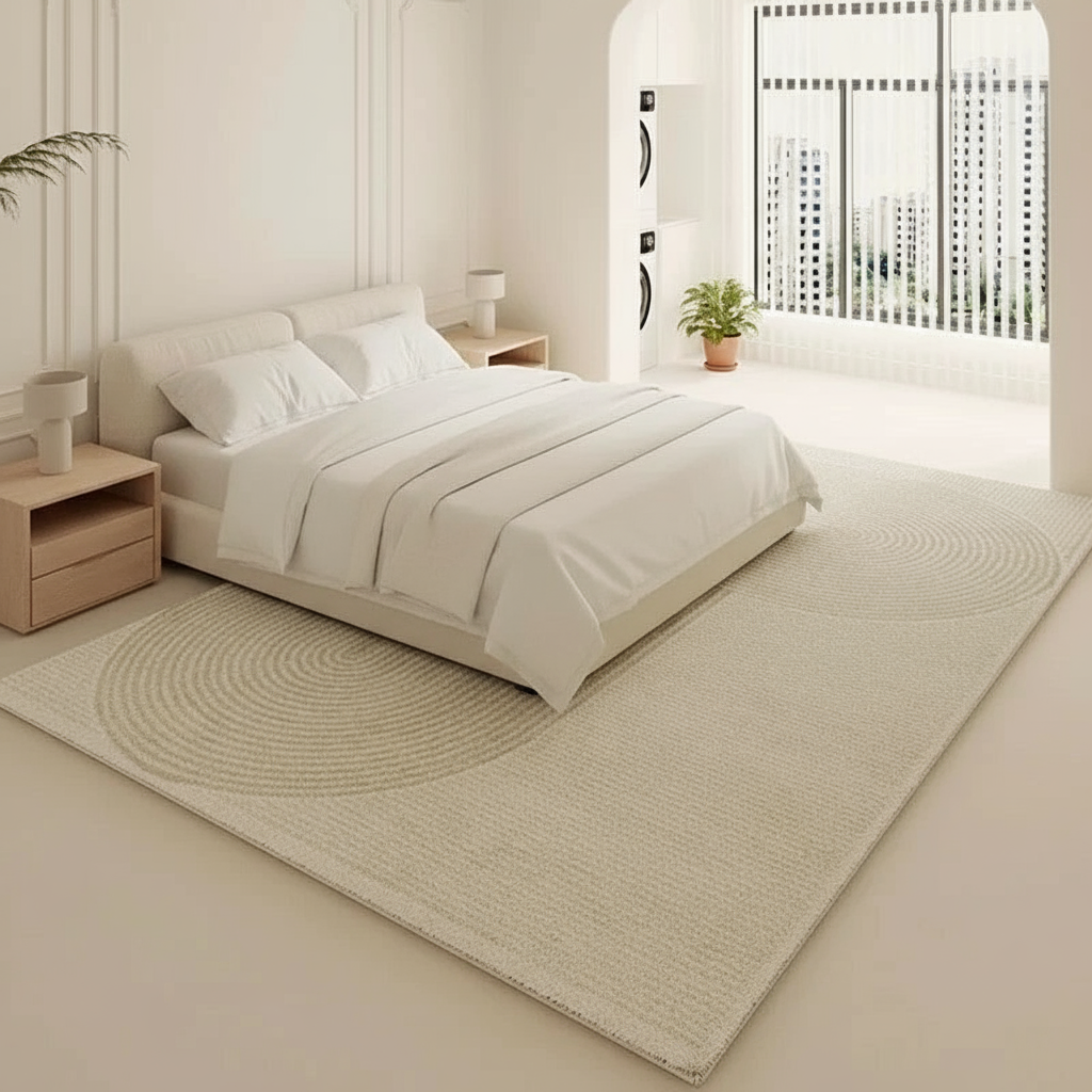 Tapis Wabi-sabi beige rayé au style unique et authentique