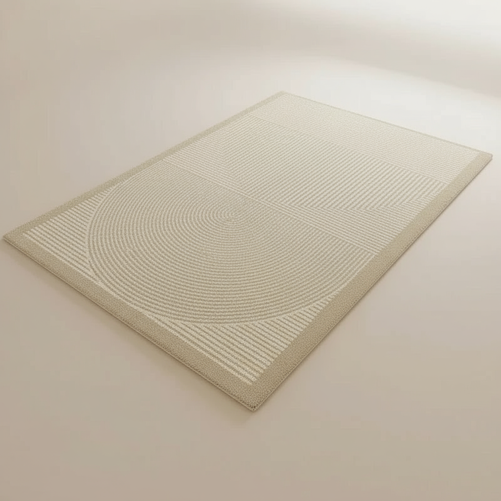 Tapis Wabi-sabi Beige Rayé avec Encadrement Élégant