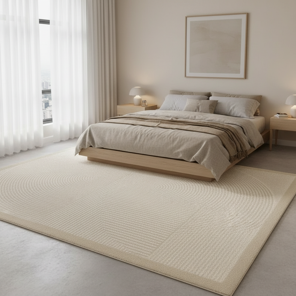 Tapis Wabi-sabi Beige Rayé avec Encadrement Élégant