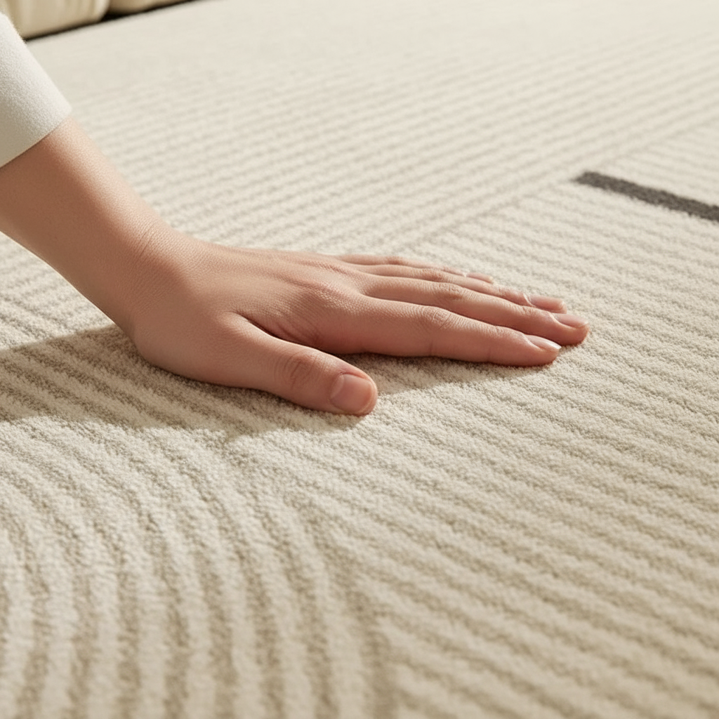 Tapis Wabi-sabi beige rayé : Élevez votre décoration avec élégance et style