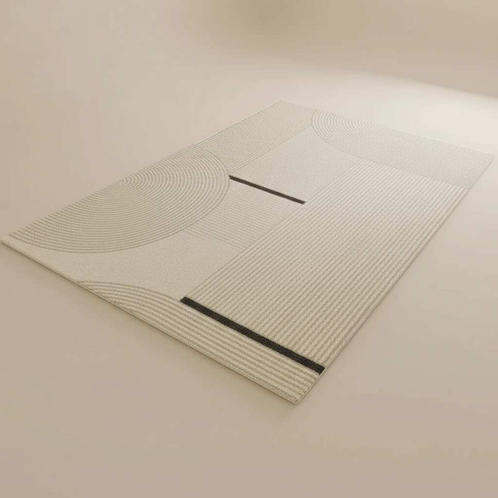 Tapis Wabi-sabi beige rayé : Élevez votre décoration avec élégance et style