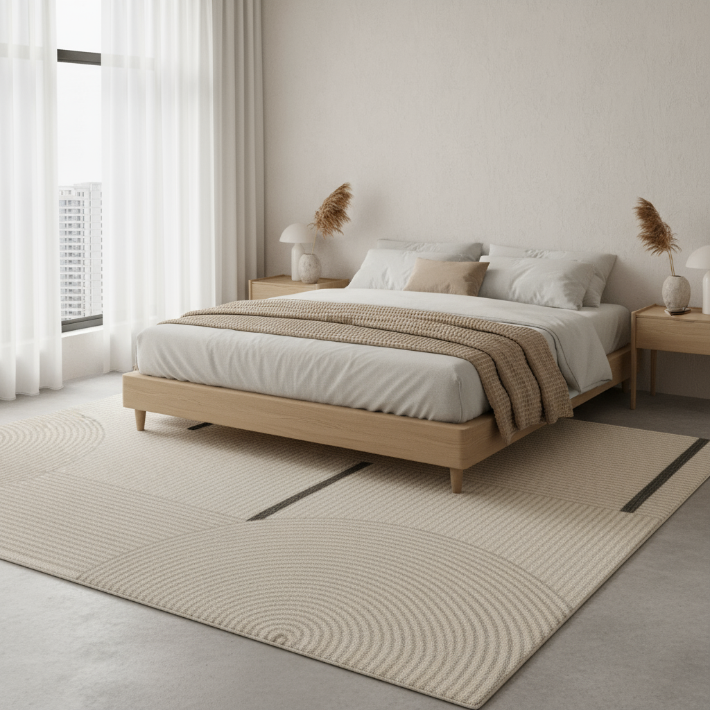 Tapis Wabi-sabi beige rayé : Élevez votre décoration avec élégance et style