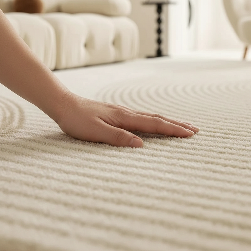 Tapis Wabi-sabi beige souple pour un intérieur harmonieux