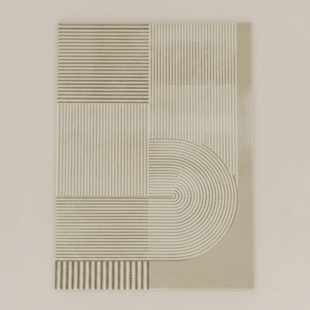Tapis wabi-sabi rayure café beige pour un intérieur chaleureux
