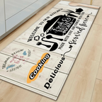 Titre : Tapis de cuisine décoratif "Welcome to our Kitchen Served Here"
